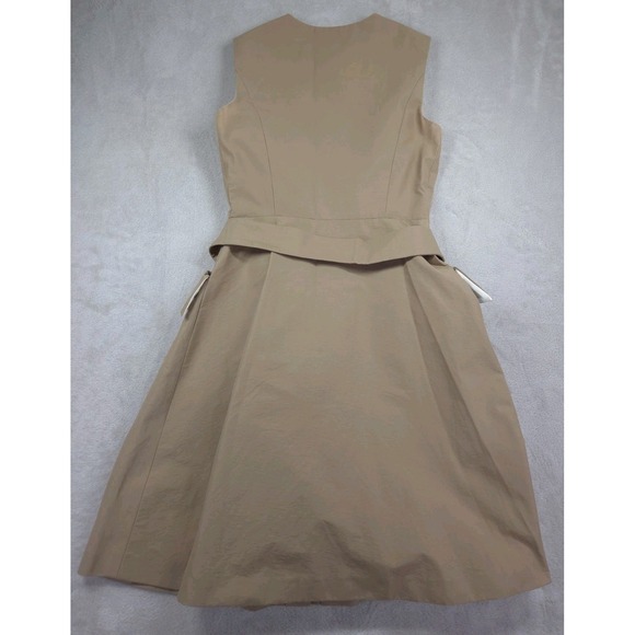 Carolina Herrera Dress Womens 10 Fit and Flare Belted Tan - Picture 3 of 14